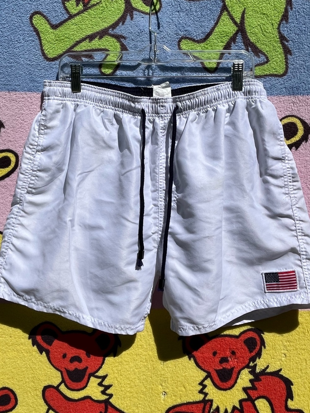 Exist swim USA surf, white, swim, board shorts American flag summer beach